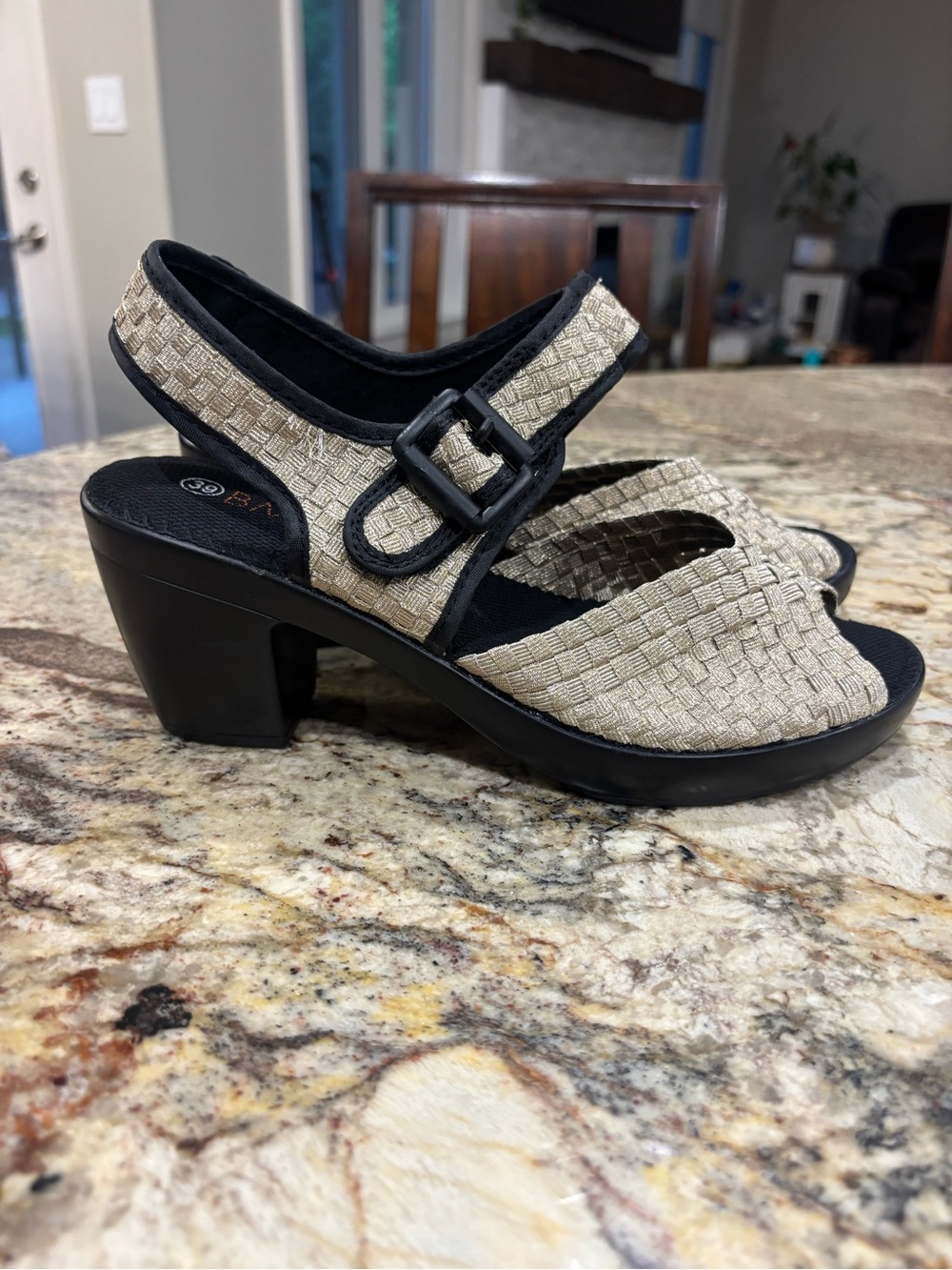 Bernie Mev Woven Slingback Heels in Natural Black Trim - Picture 2 of 10